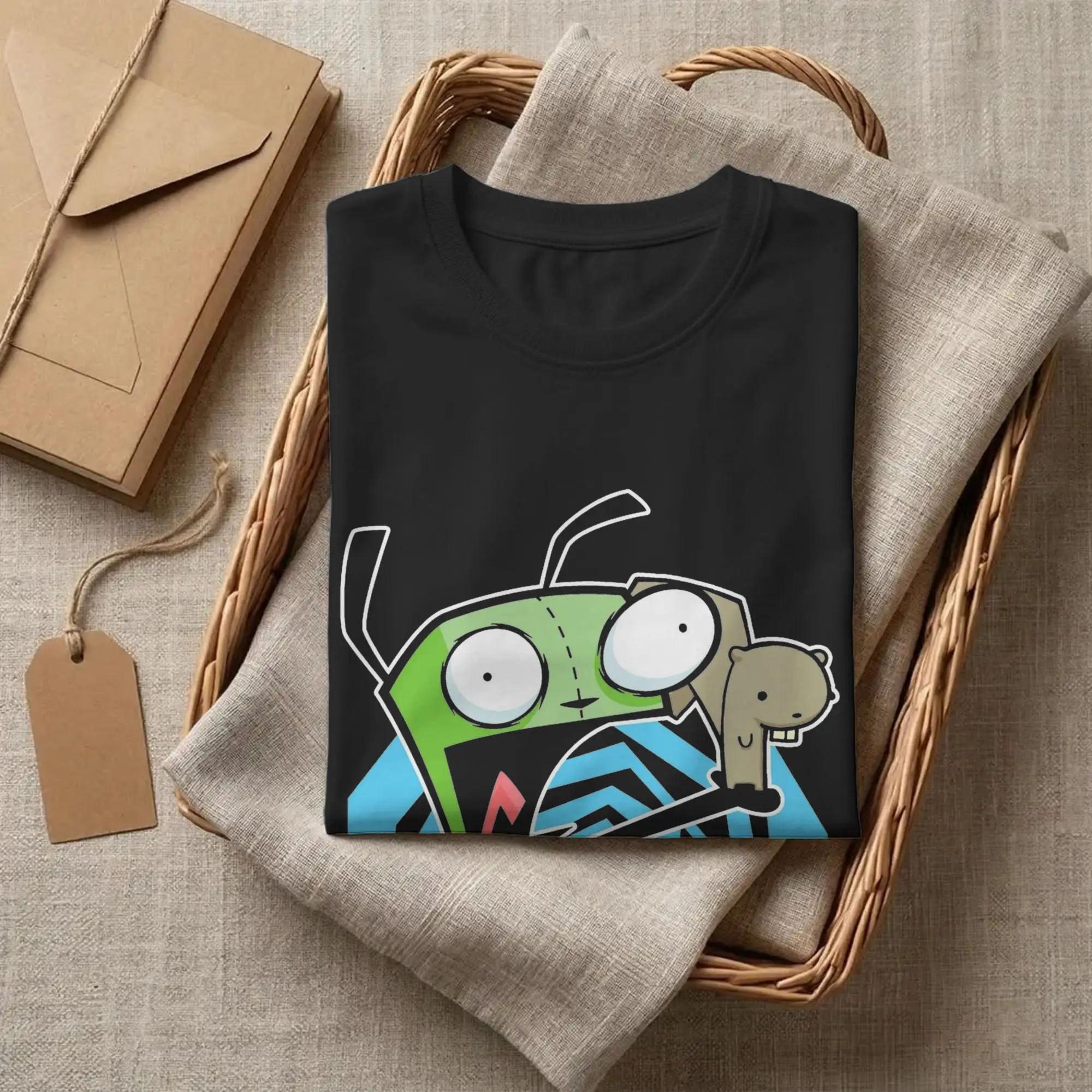 Фото Мужские и женские футболки Invaders Zims, винтажные футболки GIR, футболка с короткими рукавами и круглым вырезом, оригинальная одежда из чистого хлопка №4