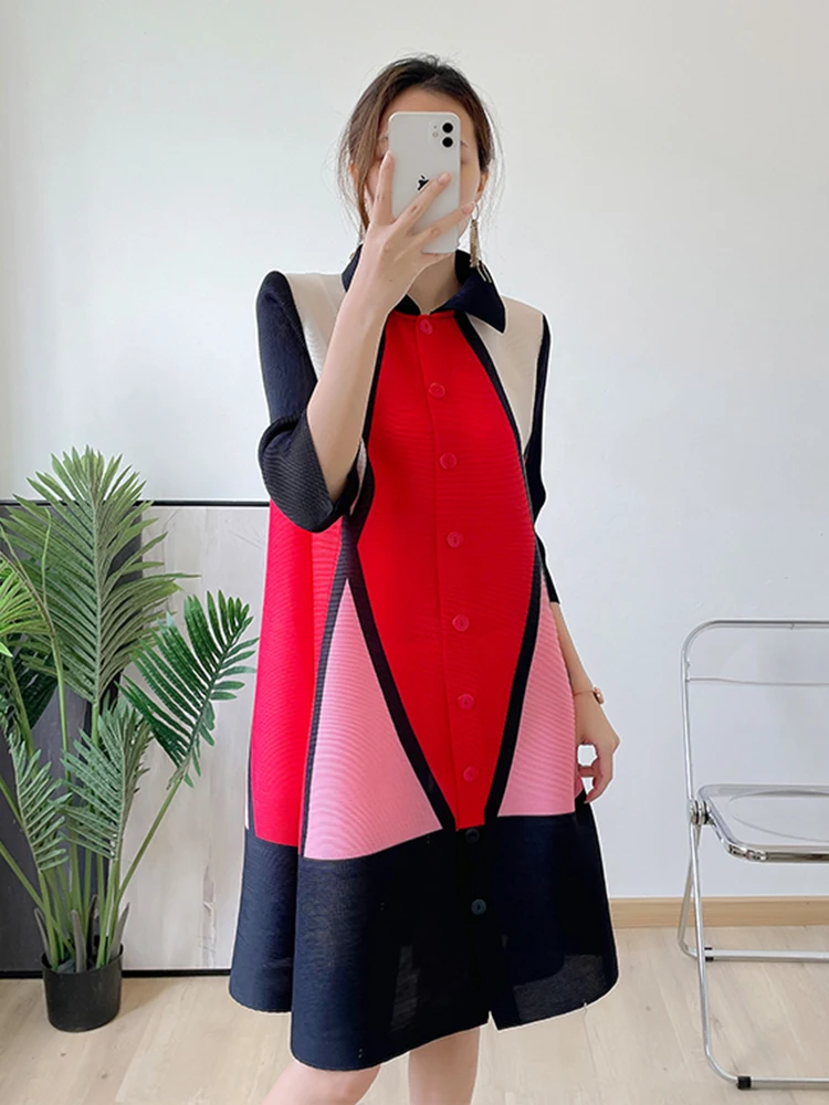 

Женское плиссированное платье в клетку, однобортное праздничное платье контрастных цветов с отложным воротником и прострочкой, Y2k, 2022