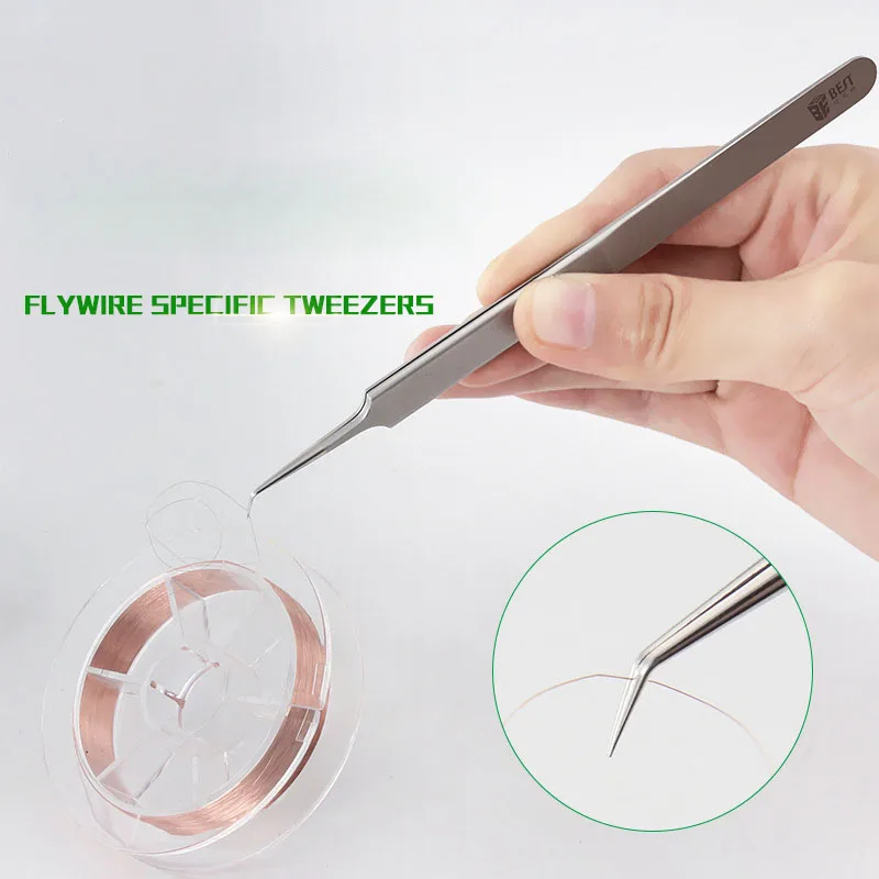 

BEST Q3/Q5/18/19 Stainless Steel Superfine Pointed Fly Line Tweezers Precision Elbow Fixture For Phone & Microscope Fingerprint