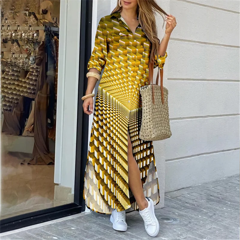 

Spring Summer Women'S Shirt Long Dress Color Lapel Pattern Printing Fashion Collection Cross-Border Clothing Holiday
