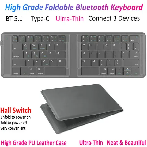 Ультратонкая Складная складная клавиатура Bluetooth 5,1 USB C для Windows Android mac ios для ipad компьютера планшета ПК телефона и т. д.