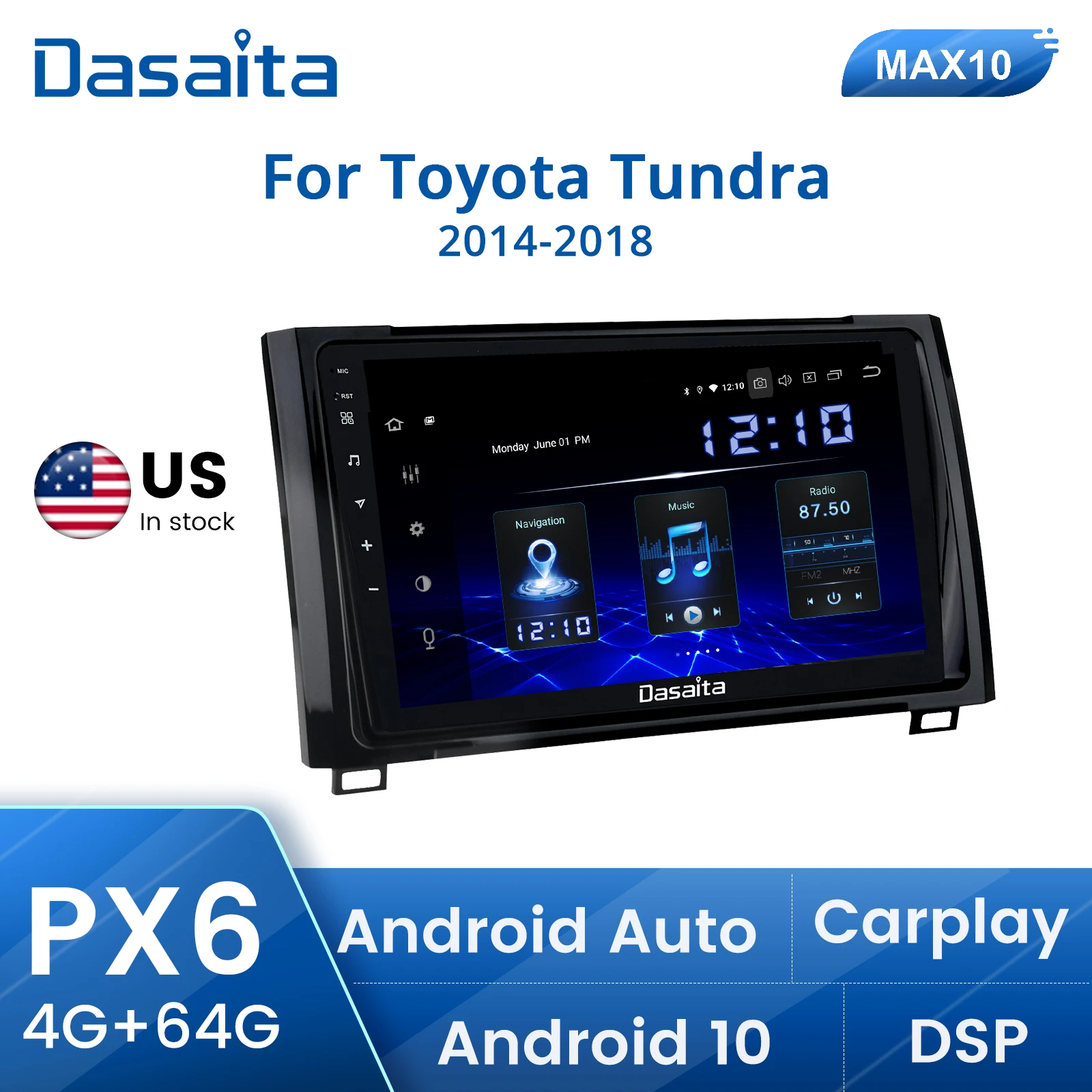 

Dasaita 9" 1 Din Radio for Toyota Tundra 2014 to 2018 2019 to 2021 Car stereo Carplay Android 10 Multimedia Player IPS Screen