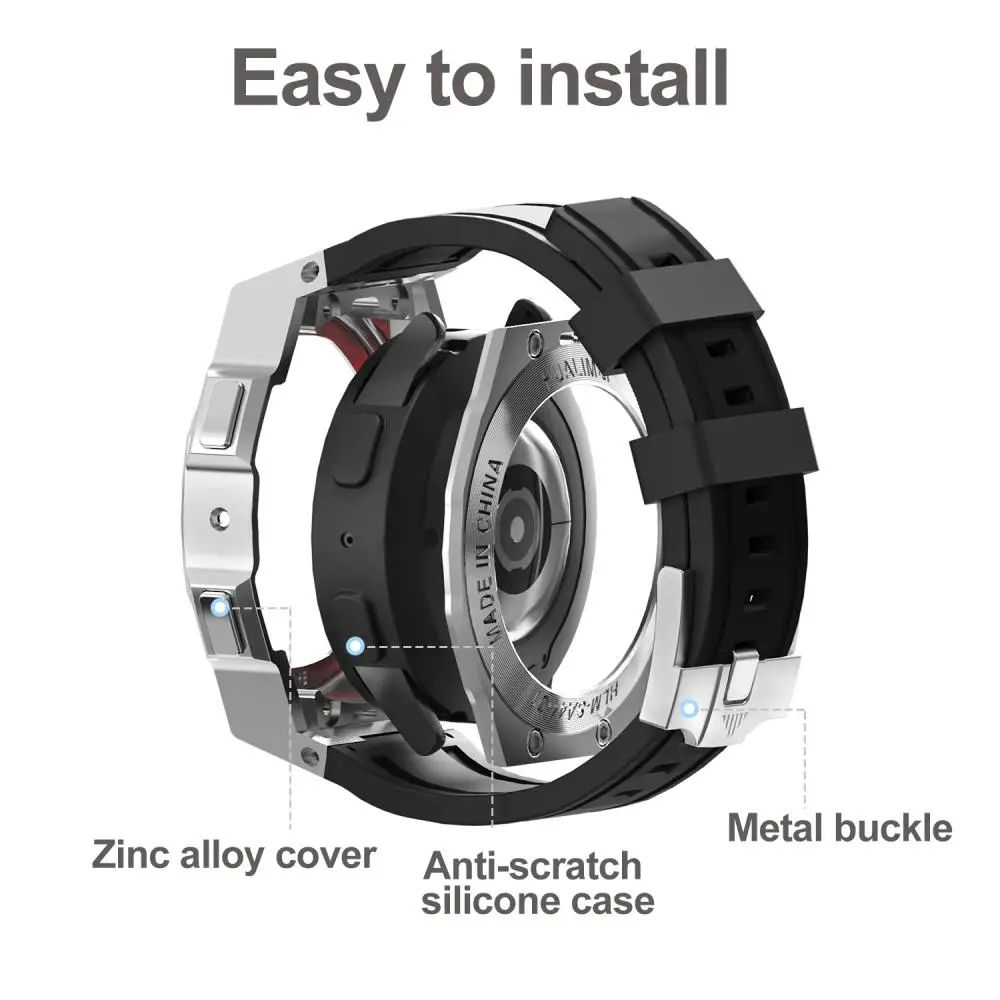 Stainless Steel Case Bezel For Samsung Watch 5 Pro 45MM Band Modification Kit for Galaxy Watch 4/5 44MM Silicone Rubber Strap