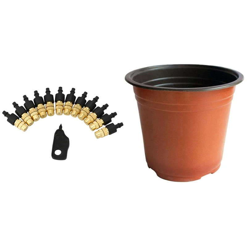 

1 Set Adjustable Misting Nozzle For Gardening Sprinkle Brass Watering & 100Pcs Plastic Flowerpot Plant Flowerpot