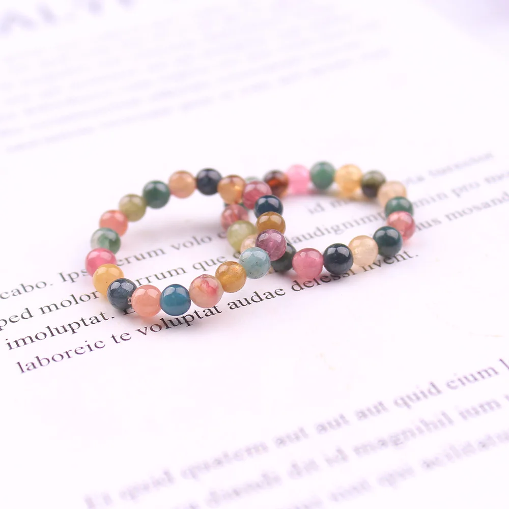 

Colorful Natural Tourmaline Adjustable Ring With 2mm Small Bead For Women Girl Handmade Wealth Lucky Crystal Ring Jewelry Gift