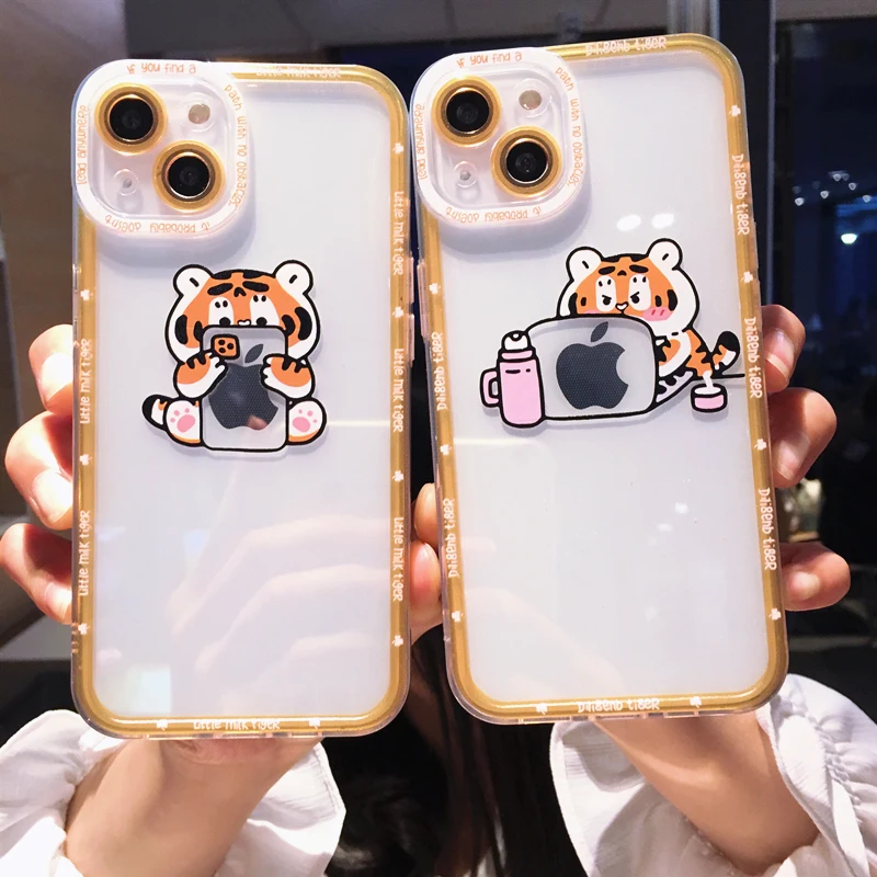 

moskado TPU Cartoon Little Tiger Phone Cover For iPhone 11 12 13 Pro Max X XR XS Max 7 8 Plus Mobile Phone Back Protective Shell