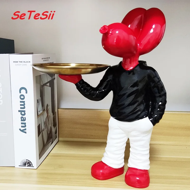 

SeTeSii Home Decor Statue Livingroom Decoration Figurine Resin Balloon Dog Sculpture Key Storage Art Ornament Craft for Interior
