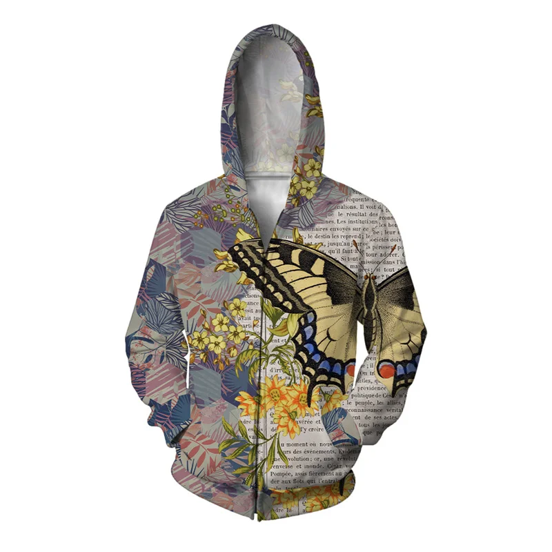 Толстовка мужская с капюшоном худи 3D-принтом бабочки ангела цветов листьев книг