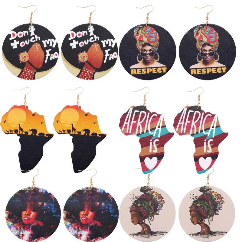 

Africa Theme Wooden Statement Earrings for Women Drop Earrings Brincos Round Shape Fashion Jewelry Accessories