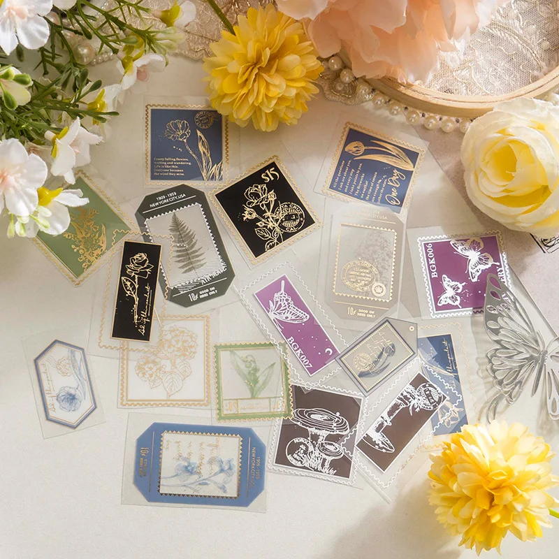 

PETP Flower Sheet Stickers Gold Silver Stamping Decorative Scrapbooking Diary Phone Accessories Mushroom Plant Waterproof Label