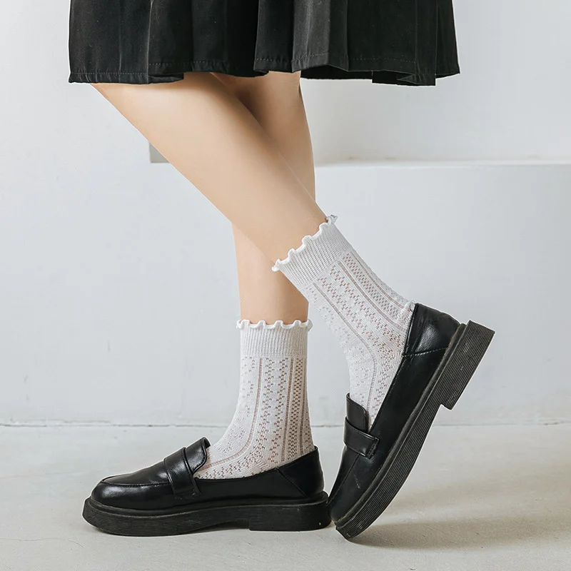 SP &amp CITY летние кружевные тонкие женские носки с оборками милые разноцветные