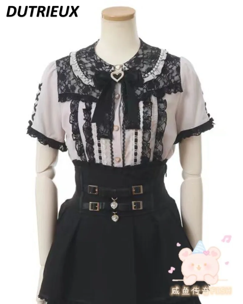 Новинка Весна-Осень кружевной топ с вышивкой в виде сердца жемчужинами съемный