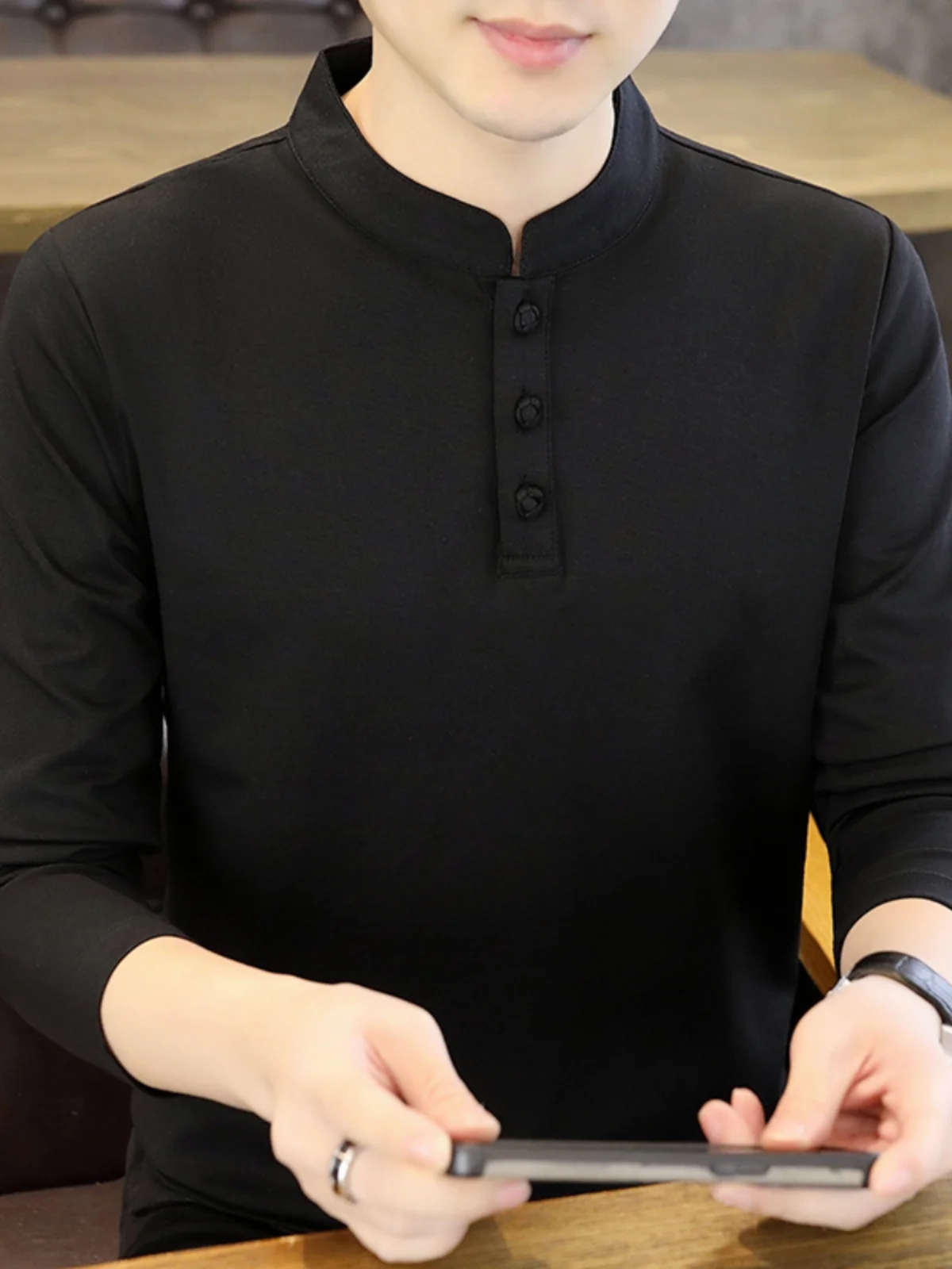 Новинка 2025 рубашка с длинными рукавами и воротником-стойкой мужская тонким низом