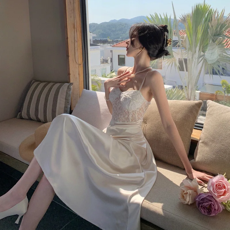 

Sexy Fairycore Slip Lace Prom Long Sleeves Robe Outfits for Celebrity Women 2023 New Satin Formal Evening Quinceanera Dresses