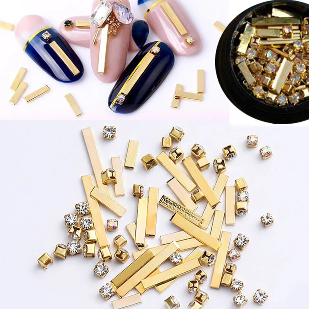 

1Jar Claw,Metal Bar Cross Tansparent/AB Nail Art Rivet Gold Nail Studs Rhinestones Manicure 3D Nail Art Decorations Nails Charm