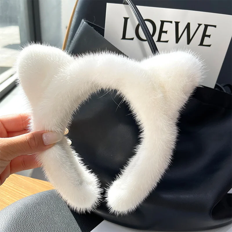 

Face Wash Headband Real Mink Cat Ears Hairpin Net Celebrity Female Anchor Headband Cute Plush Headdress Makeup Hairpin