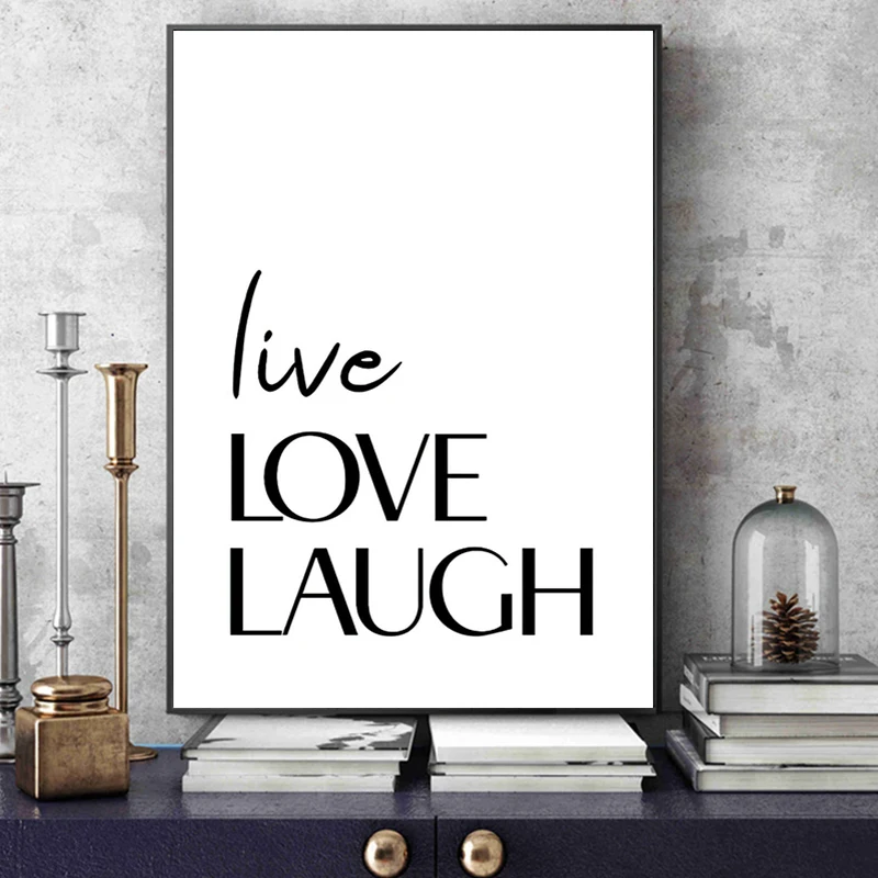 

Live Love Laugh Inspiring Quotes Canvas Painting Wall Art Minimalism Black White Romantic Words Poster Prints Home Decor