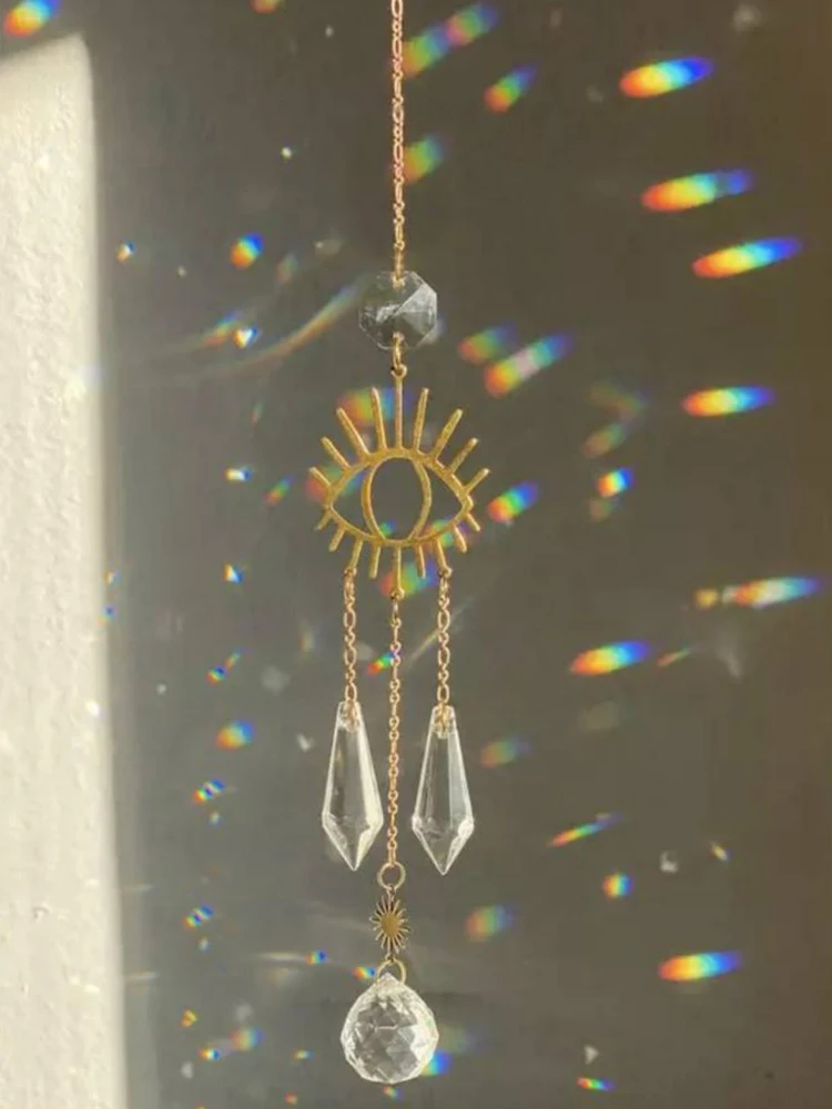 

All Seeing Eye Energies Sun Catcher Crystal Windchime Witchy Catcher Prism Rainbow Maker Boho Window Hanging Pendant Decor Aura