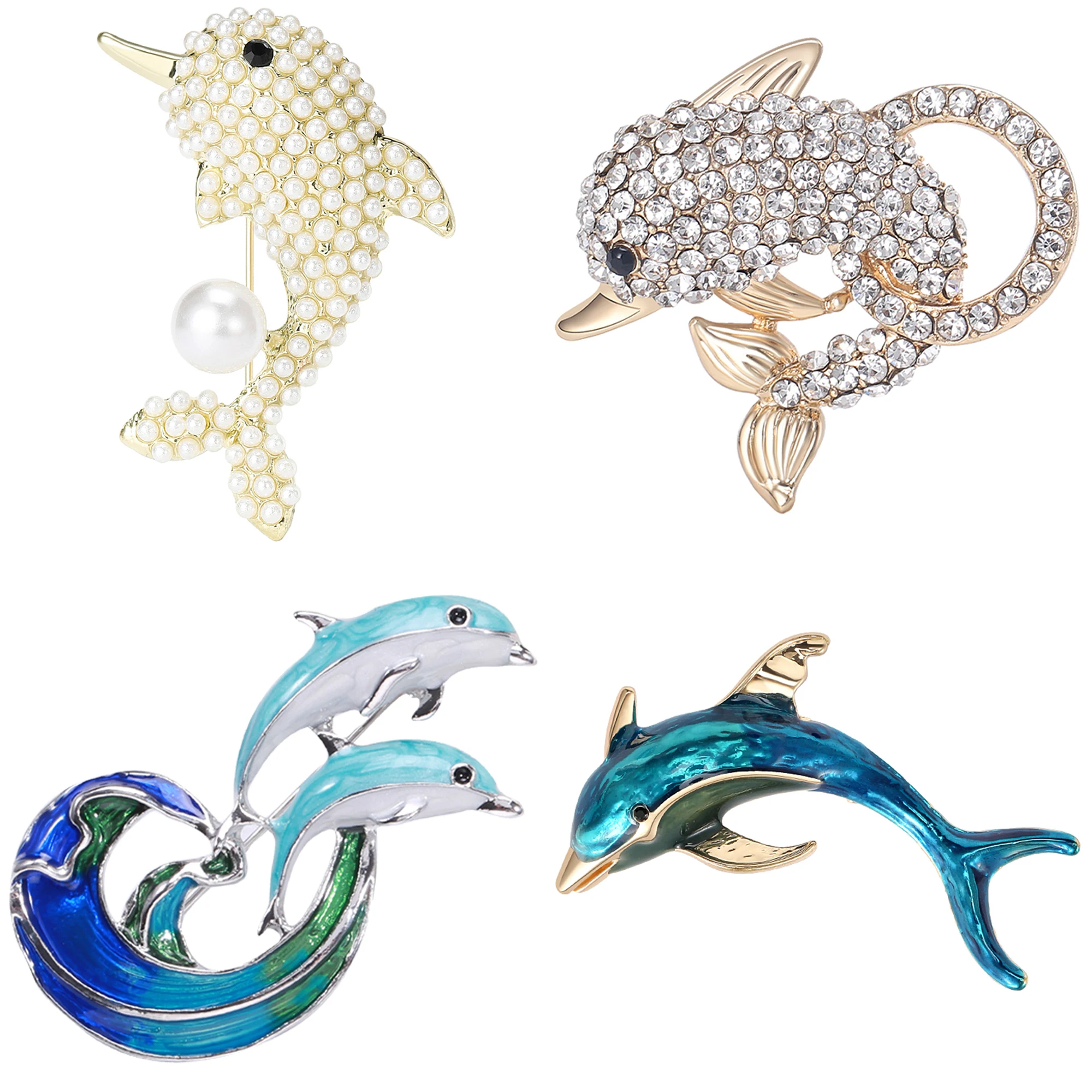 Броши со стразами и дельфинами для женщин унисекс эмалированные заколки в виде