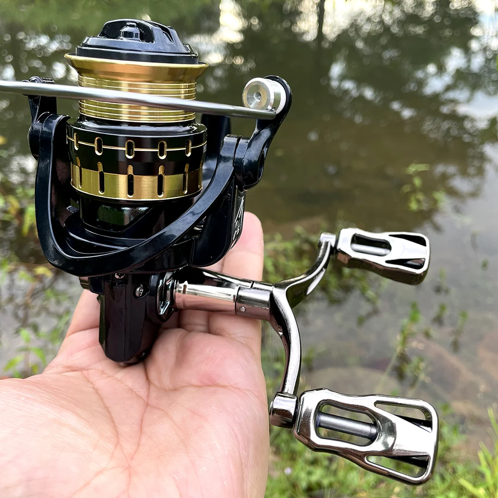 

Рыболовная катушка из алюминиевого сплава с двойной ручкой, катушка для спиннинга, металлическая катушка, максимальное усилие фрикциона 8 кг, передаточное число 5,2: 1