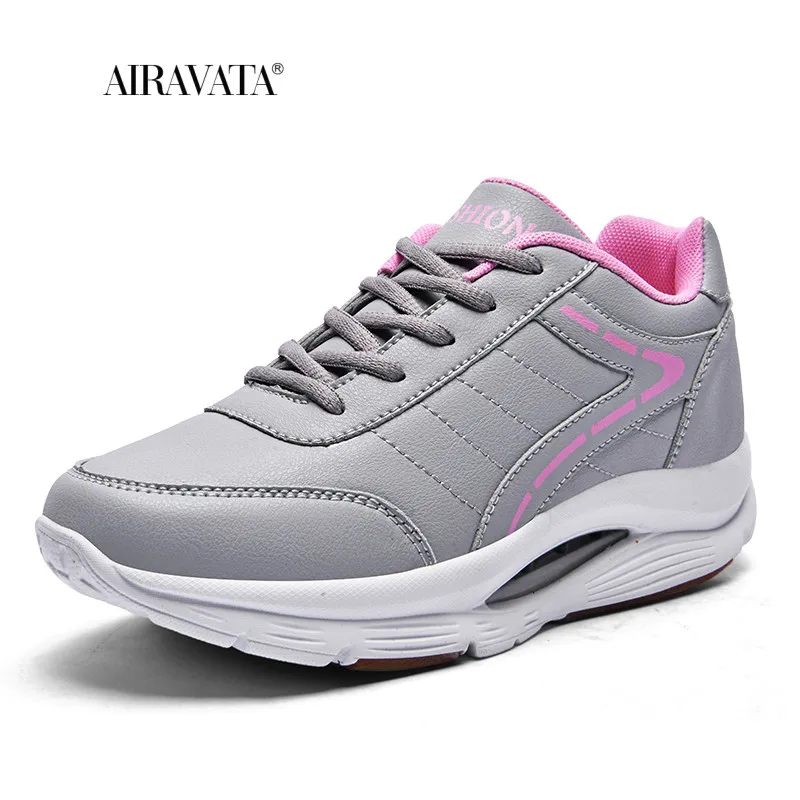 Casual Women Thick-soled Sneakers Fashion Spring Autumn Summer PU lace-up  Vulcanized Shoes Mesh Rubber Non-slip New