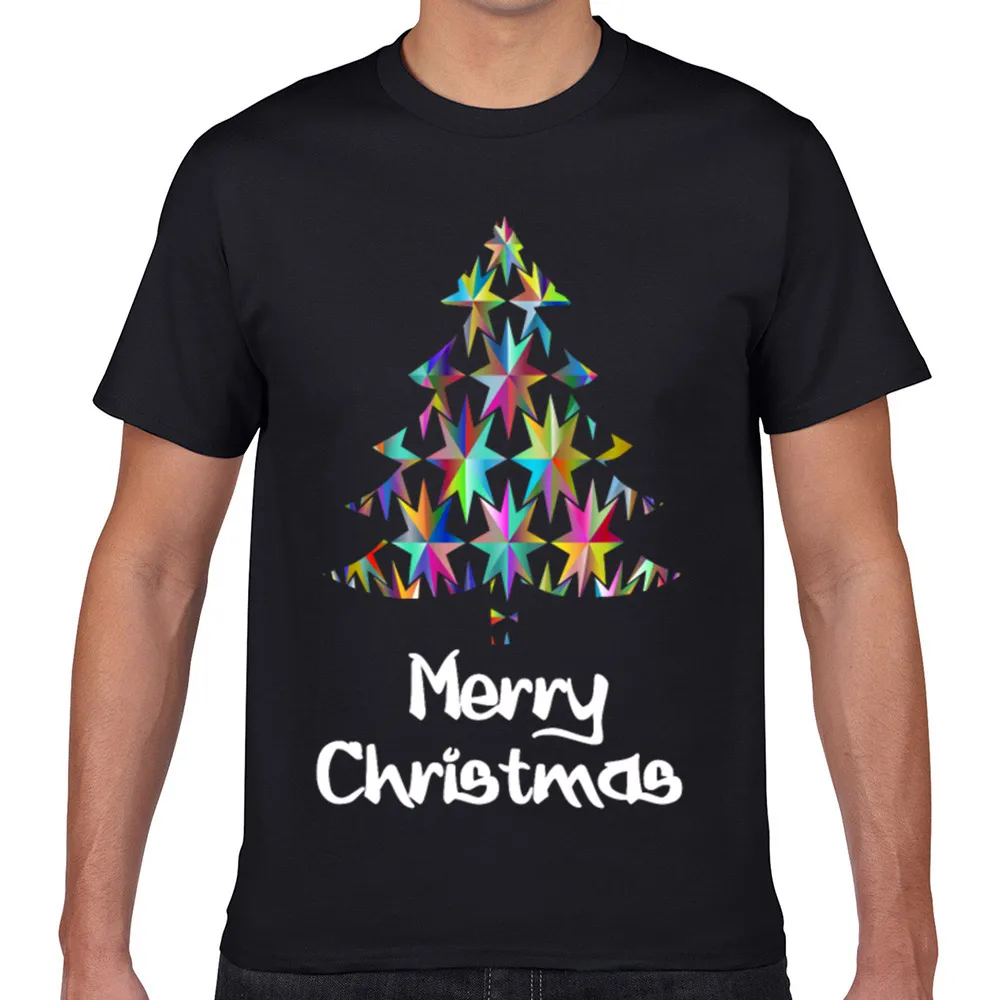 

Мужская хлопковая футболка с круглым вырезом, с рождественской елкой
