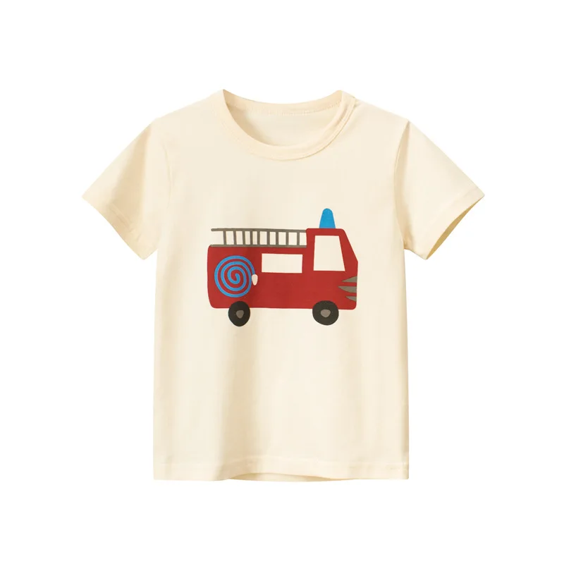 Children's Wear Boys Short Sleeve Cotton T-shirt 2023 Summer New Cartoon Fire Engine Boy Top Kids Clothes Dropshipping