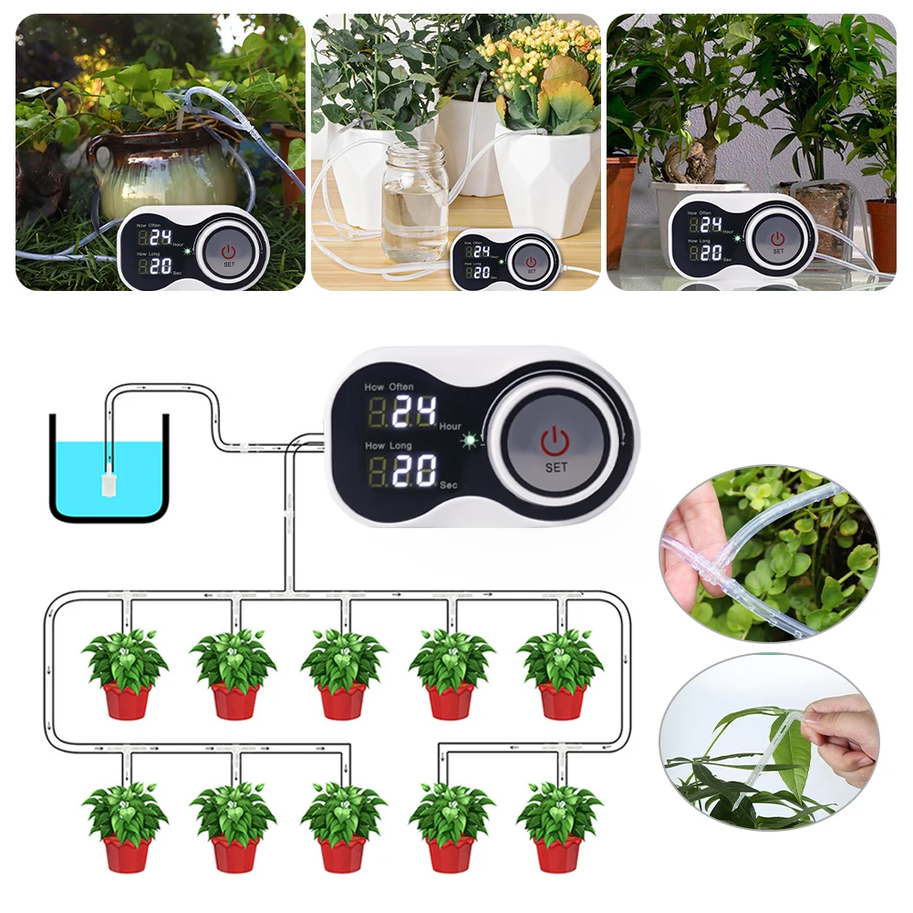 

Automatic Watering System Drip Irrigation Device with Timer For 10 or 15 Indoor Potted Plant Self Watering Device Controller Kit