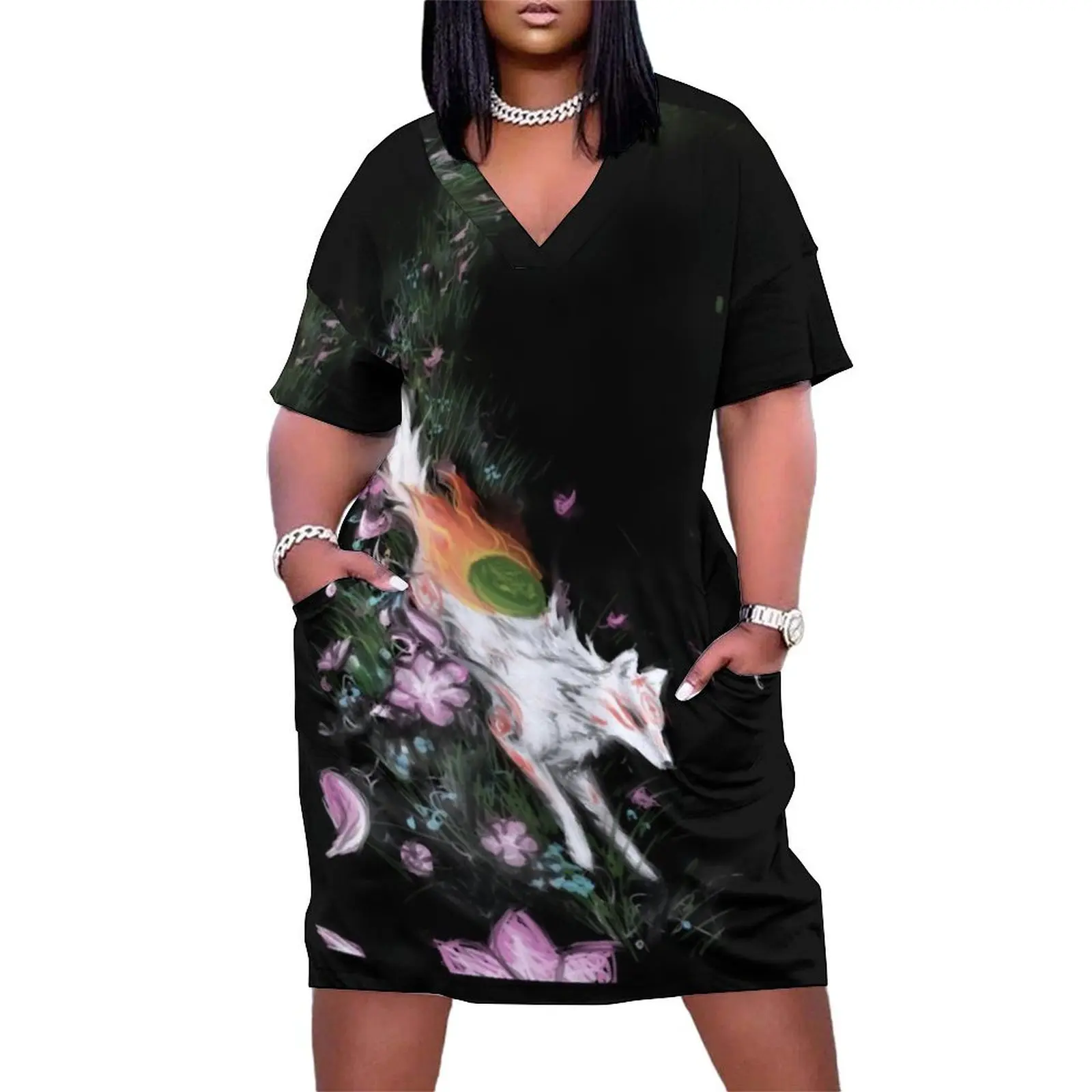 Okami Свободное платье с карманами праздничный наряд женский коктейль женские