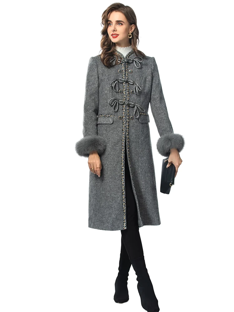 Пальто DLDENGHAN женское Шерстяное твидовое верхняя одежда с воротником-стойкой