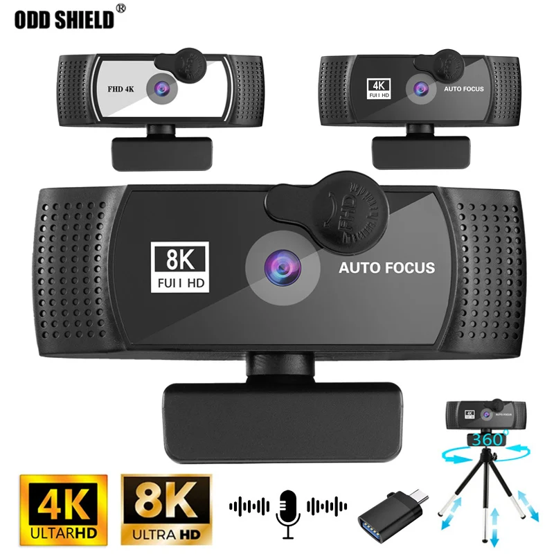 HD 8K 4K Webcam Autofocus Computer WebCamera with Microphone Rotate USB Plug Camera for PC Mac Laptop Desktop YouTube Skype
