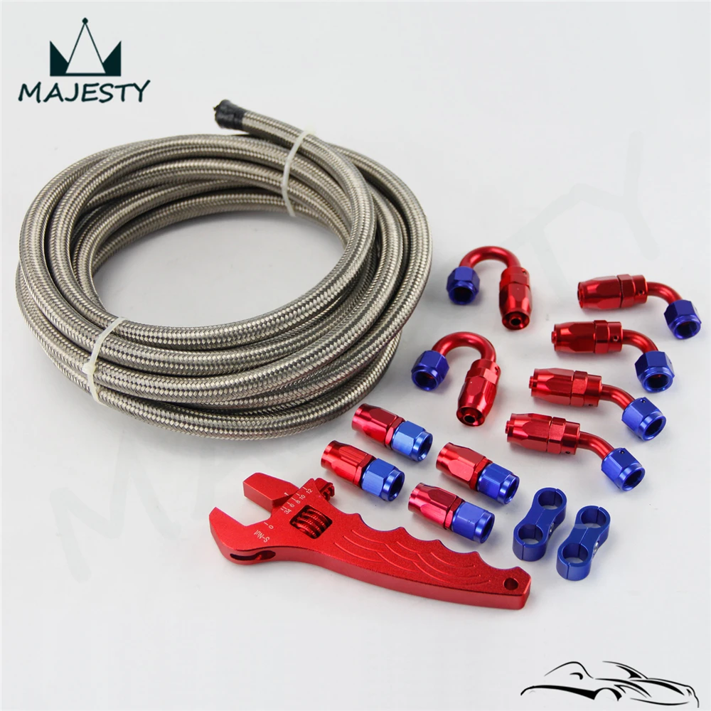 

AN6 STEEL NBRAIDED OIL line hose Silver+Fitting Adaptor+Wrench Tools Spanner kit