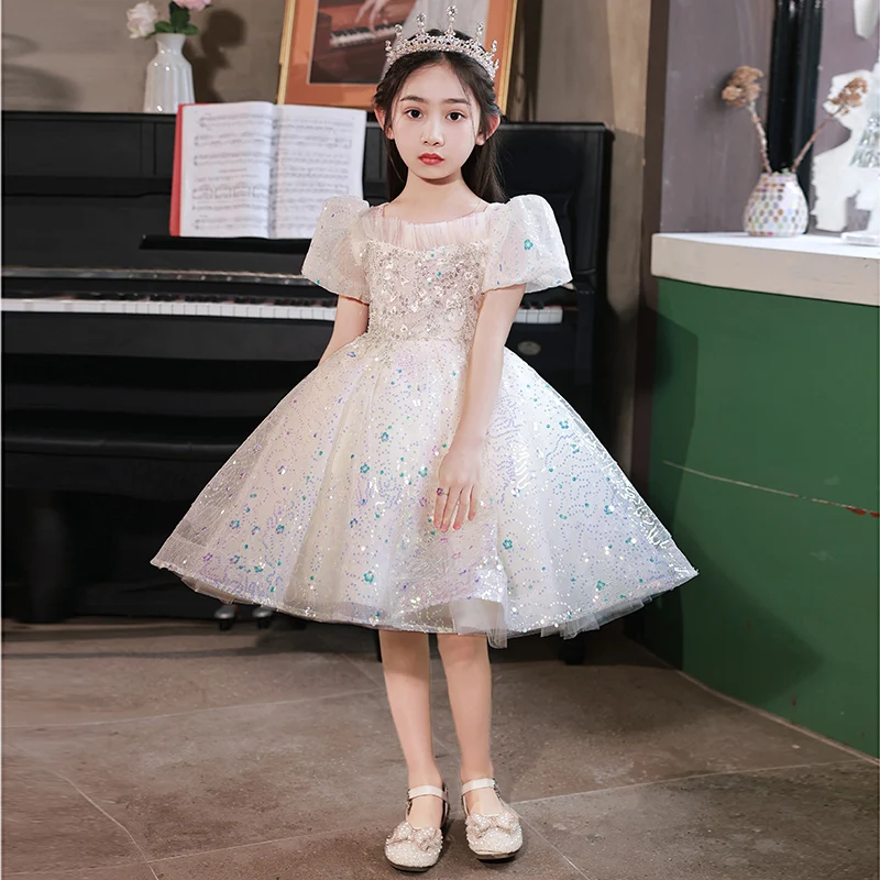 

Jancember Summer High End Sequins Princess Dress Children'S Flower Girl Piano Performance Competition Elegant Gown JJ001