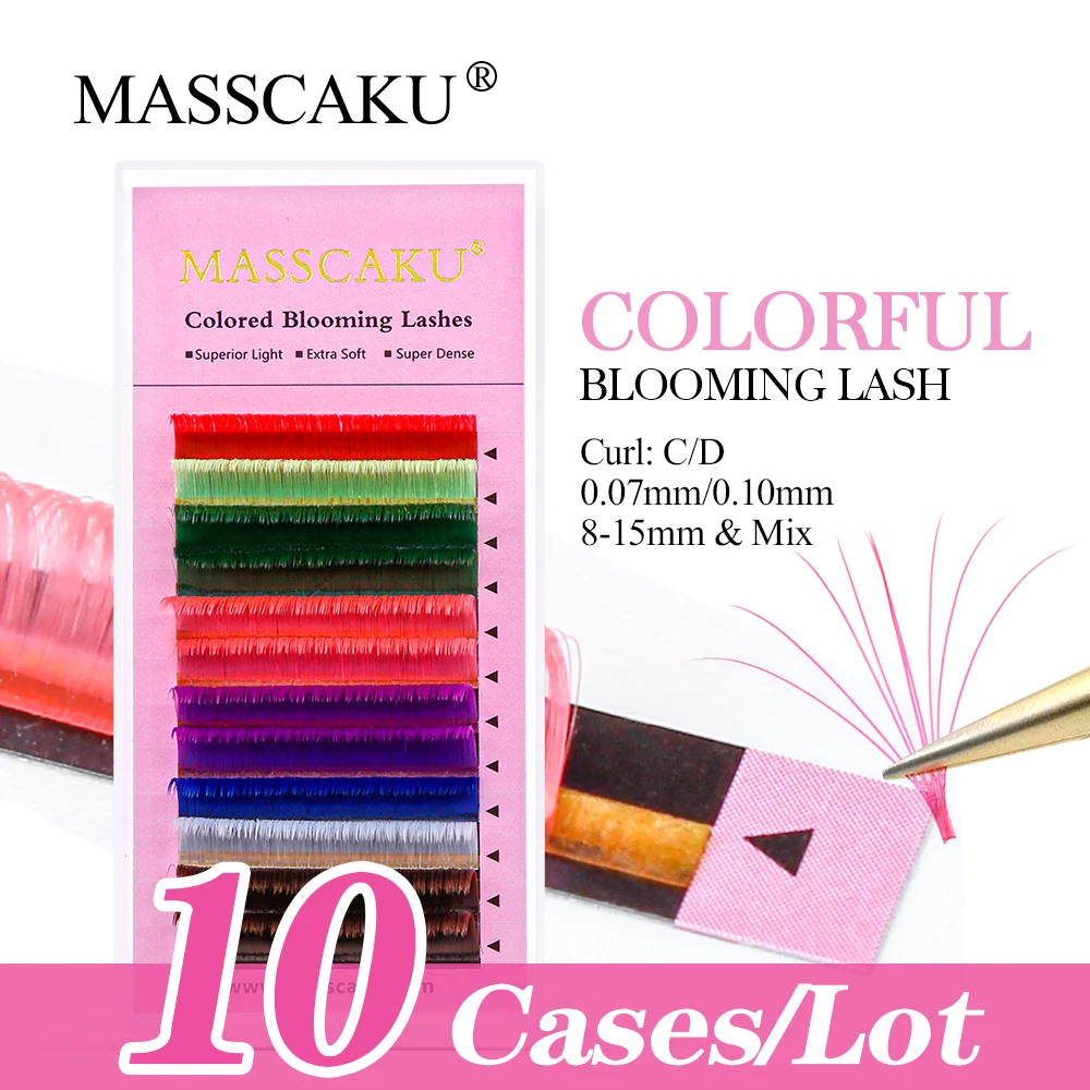 

MASSCAKU 10Cases/lot Rapid Blooming Easy Fan Self-Making Lashes Extension Faux Mink Flowering Russian Volume Natural Eyelash