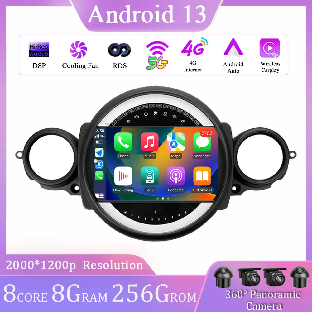 

For BMW Mini Cooper R56 R60 R51 2006-2014 Car Player Radio Android 13 Carplay Multimedia Wireless Navigation GPS QLED Screen 9i
