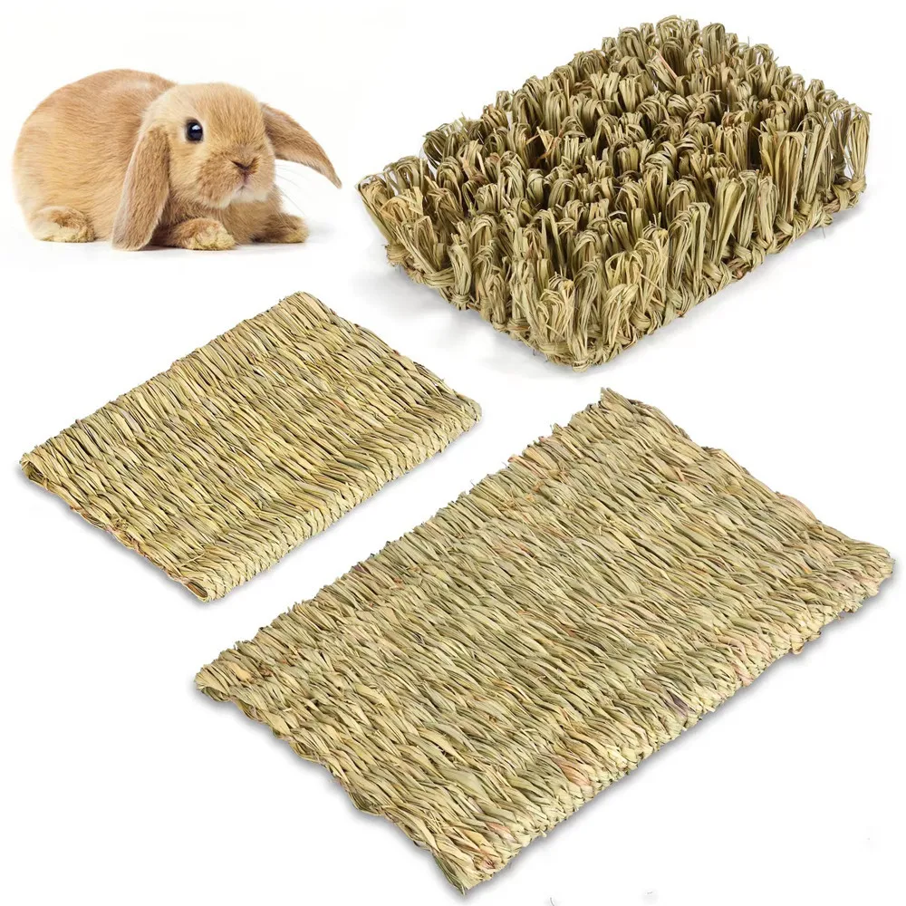 

Bunny Grass Mat Rabbit Natural Straw Woven Bed Small Animal Cages Sleeping Hay Mats Nest Chew Toys for Guinea Pig Hamster