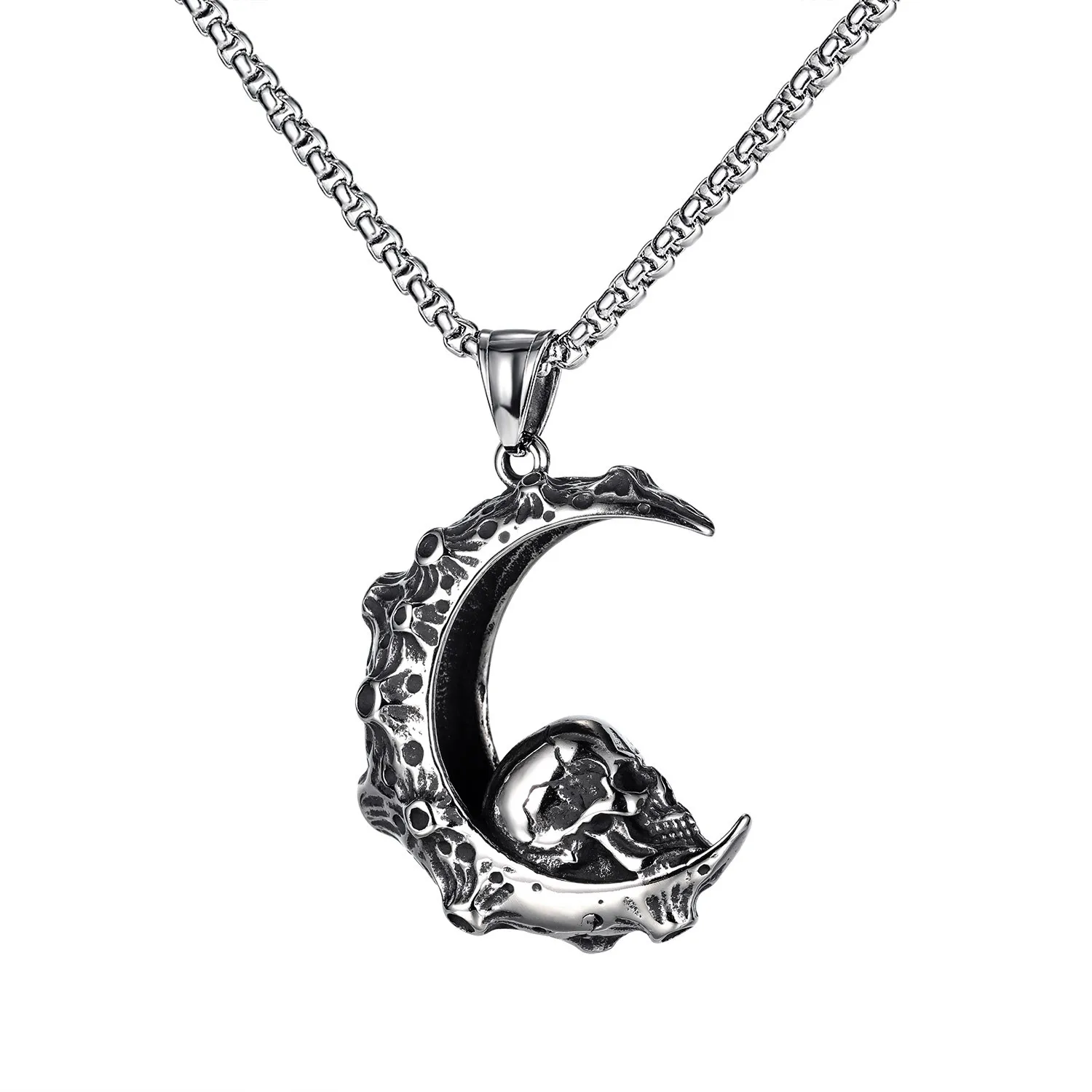 

Hip Hop Club Rock Skull Personality Design Moon Titanium Steel Necklace Pendant