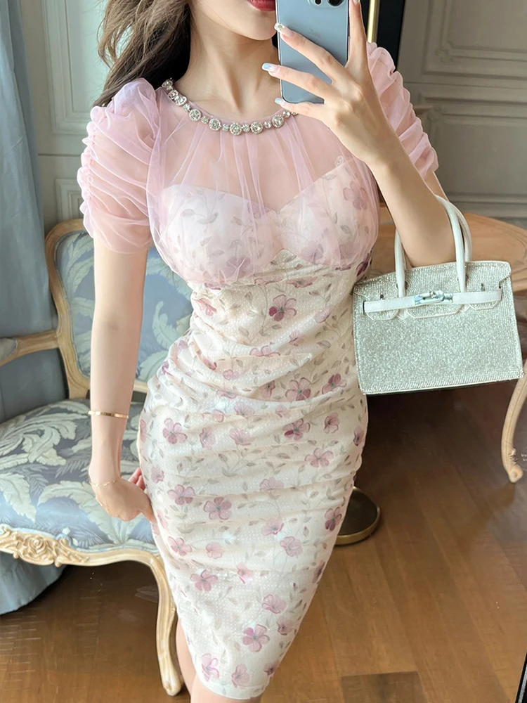 Женская одежда Элегантные вечерние платья Сексуальное розовое прозрачное