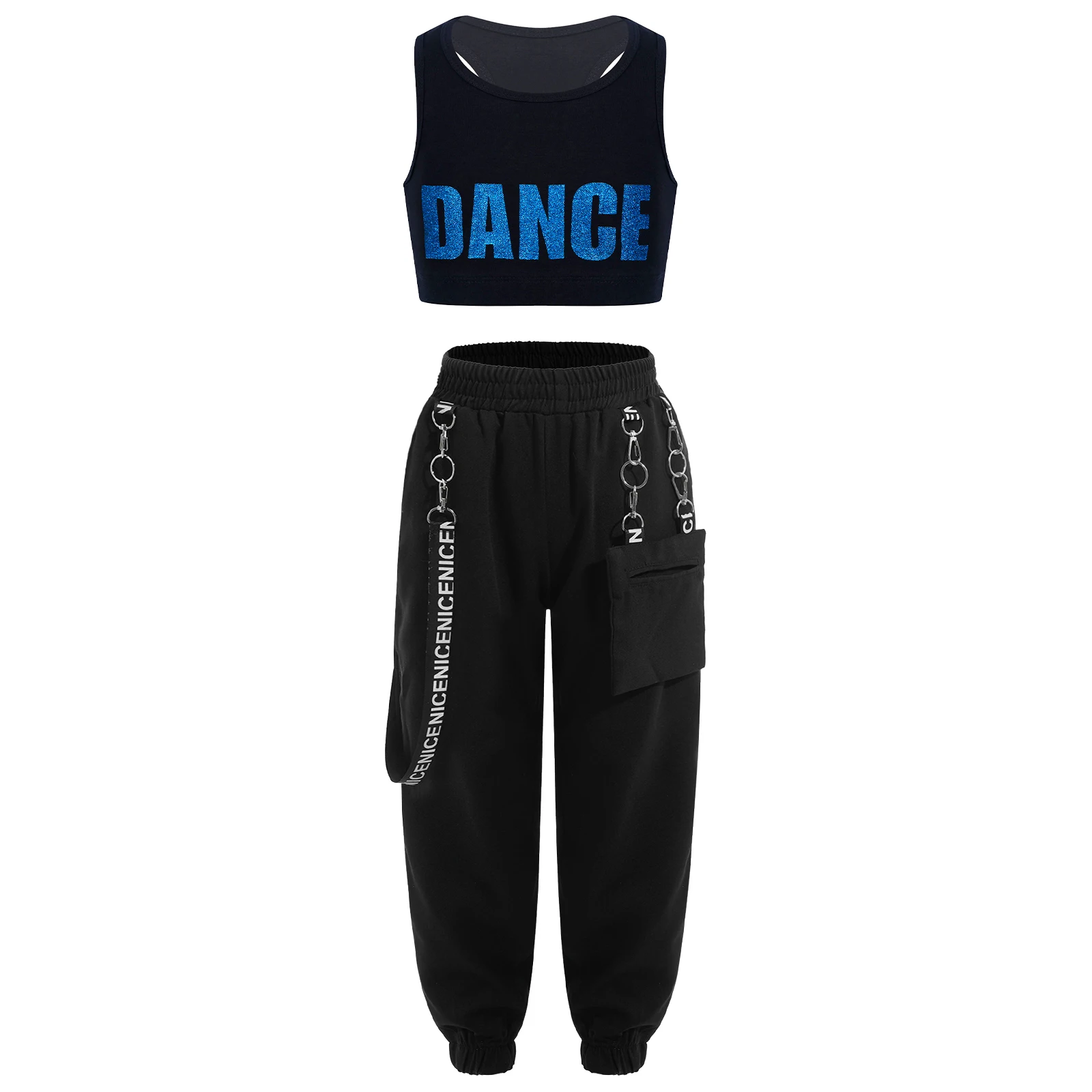 Hip Hop Kids Clothes Girls Jazz Street Dance Costume Sleeveless Letters Printed Crop Tops Sweatpants Kids Performance Outfit