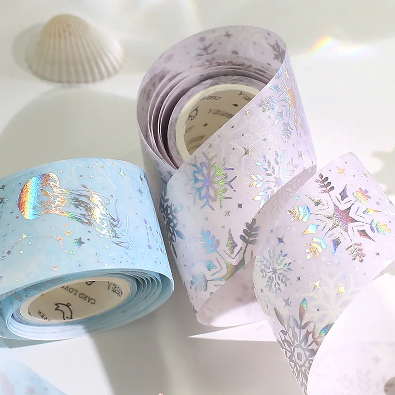 Laser WASHI Decorative Tape Aesthetic Scrapbook Diary Planner Shorthand Art Collage Golden Hot Stamp Holographic Sticker Roll
