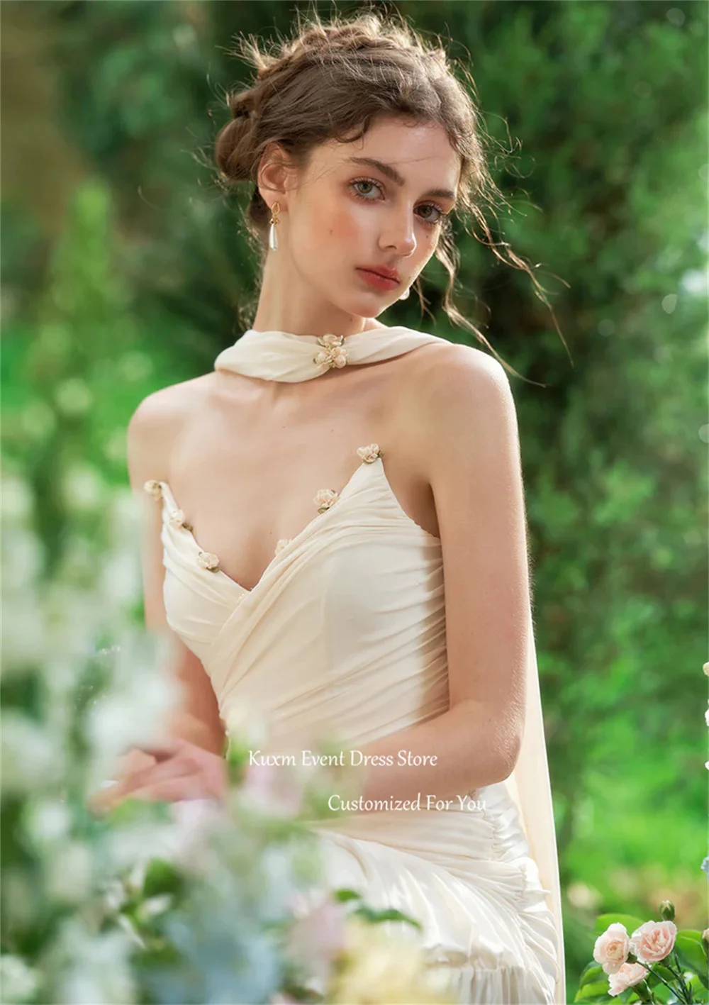 Свадебное платье Kuxm White Sweetheart Mermaid без рукавов с 3D цветами, элегантное, с открытой спиной, на лентах, на заказ (art.: 3920db2a824fd) - 3920db2a824fd