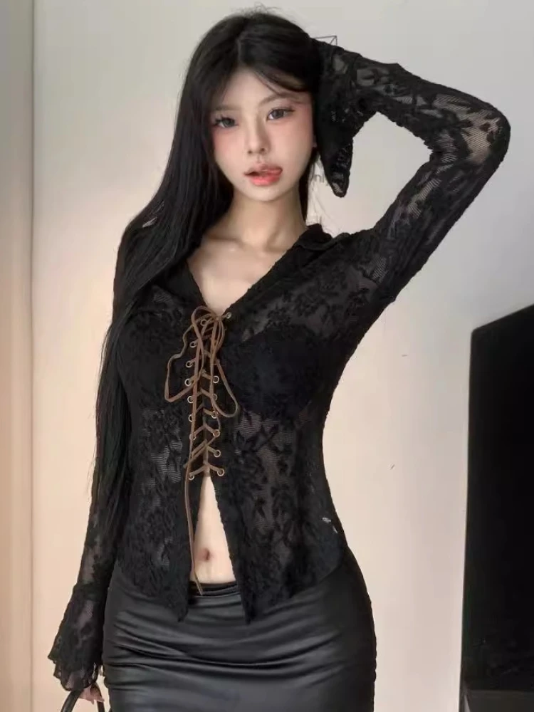 Кружевная жаккардовая блузка для женщин облегающая приталенная туника рубашки