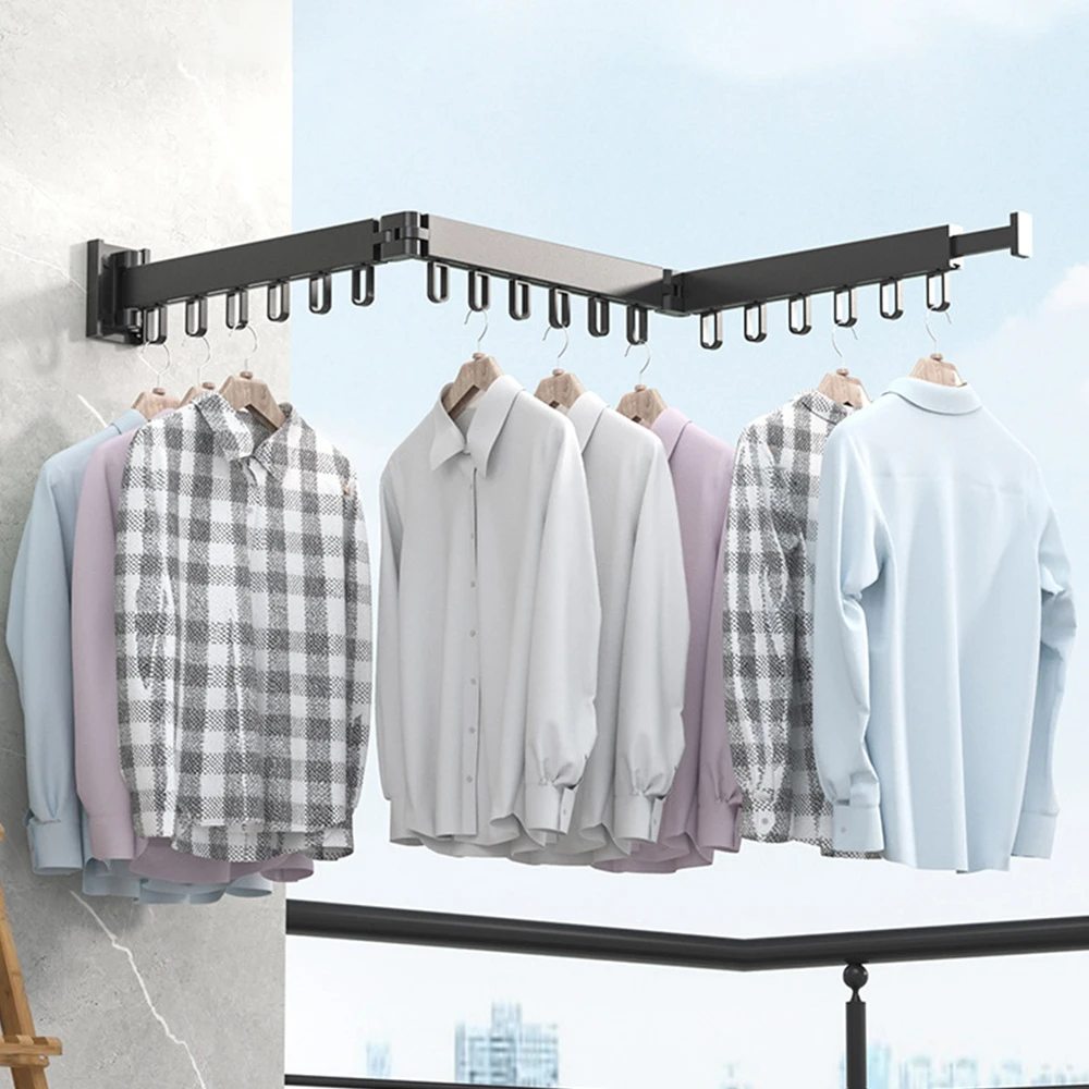 

Indoor and Outdoor Wall Mount Space Saving Retractable Cloth Drying Rack Aluminum Folding Clothes Hanger