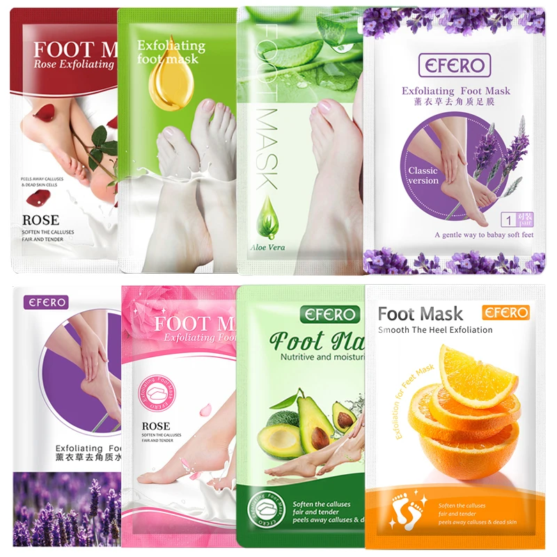 

EFERO 6/ 8pack Rose Whitening Exfoliating Foot Mask Peel Pedicure Socks Foot Patch Feet Mask for Legs Peeling Dead Skin Care