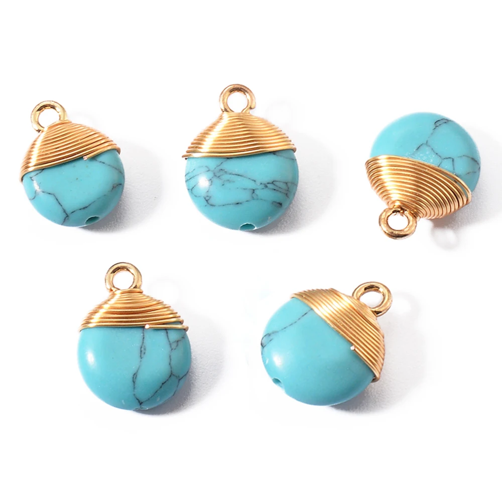 10pcs Stainless Steel Turquoise Natural Stone Pendant Charms for Luxury Earring Necklace Accessories DIY Jewelry Making Supplies