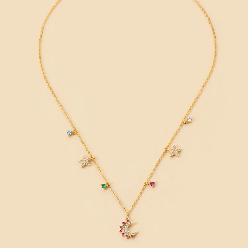 

Colorful Moon Star Gem Choker Girls Birthday Gift Gold Plated Stainless Steel Clavicle Chain Women Trendy Charm Jewelry Necklace