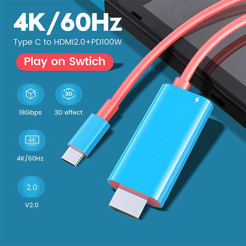 UVOOI 4K USB Type C To HDMI-Compatible Cable for Nintendo Switch on TV Docking Mode Steam Deck Samsung Dex Station for Travel
