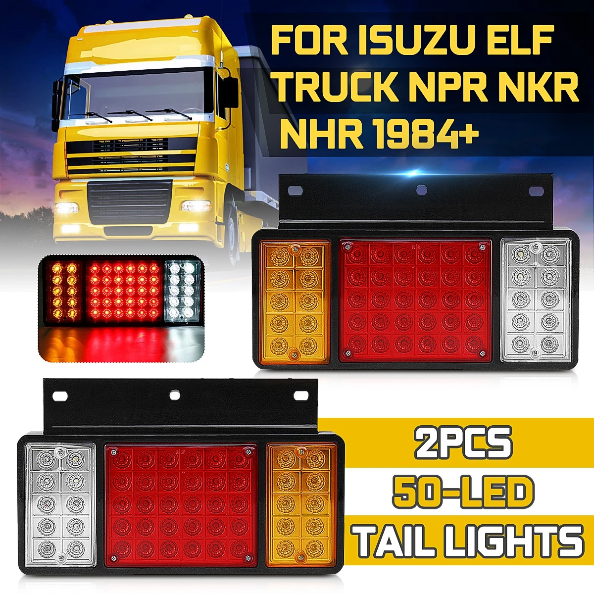 

1Pair 12v 50 LED Rear Tail Light Lamps Fit For ISUZU Elf Truck NPR NKR NHR NLR 1984-UP