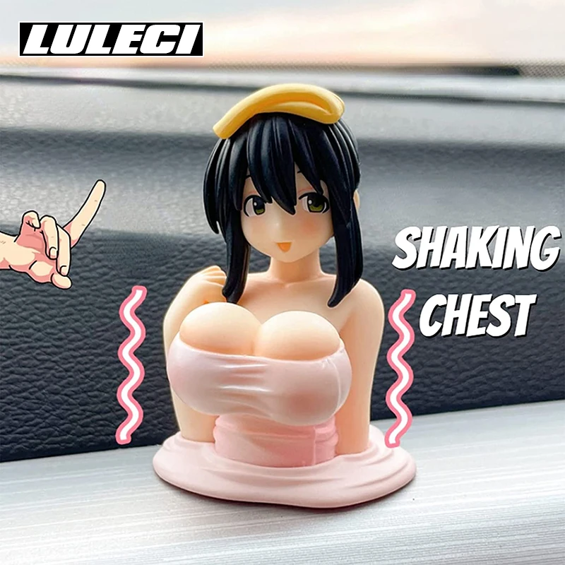 

LULECI 2022 Cute Chest Shaking Girls Car Ornaments Cartoon Kawaii Car Dashboard Accessories Pink Anime Car Accessories Interior
