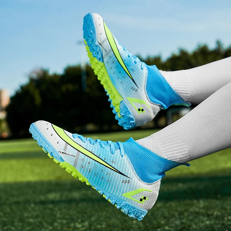 Football Boots Men Professional Adult Artificial Leather Soccer Shoes Artificial Glass For Kids Boys High Ankle Soccer Cleats